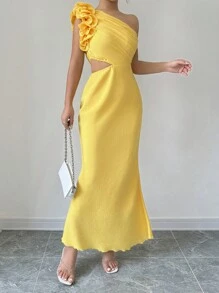 Rafferiza Vestido corto mini amarillo con flores 3D para mujer - Amarillo - Ver 4