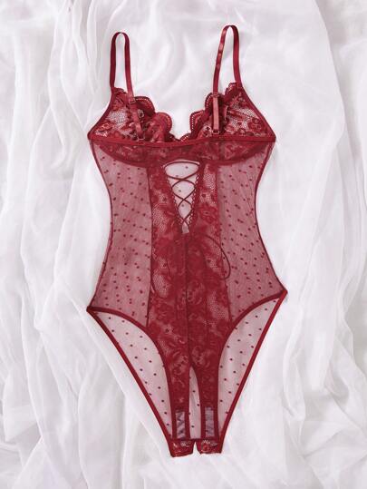 Seduluxe Contrast Kanten Mesh Verleidelijke Bodysuit Lingerie, 1pc Going Out view 2