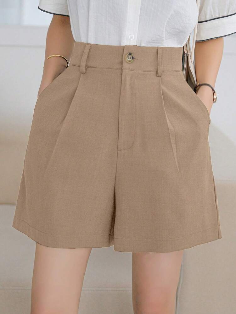 High Waist Plicated Detail Wide Leg Shorts Summer