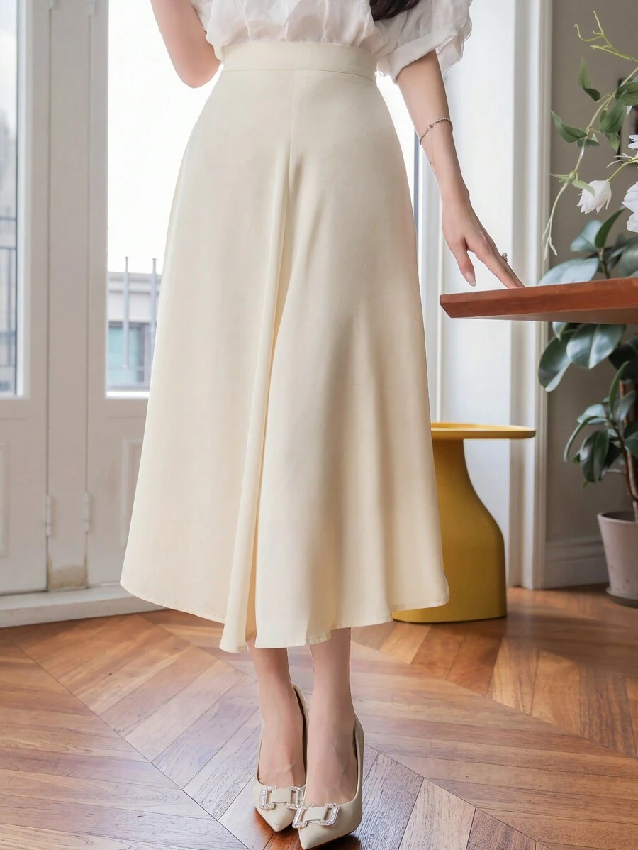 DAZY High Waist Solid Skirt For Summer - Beige - View 1