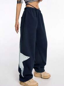 2022 Fashion Versatile Star Print Sweatpants - Navy Blue - View 2
