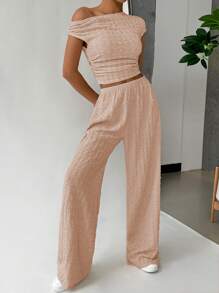 SHEIN EZwear 夏季實穿短袖上衣和寬腿褲 - 粉色 - 查看 4