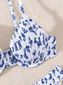 Swim Mod Bộ Bikini Hoa Vintage Dễ Thương & Lãng Mạn - Xanh và trắng - Xem 3