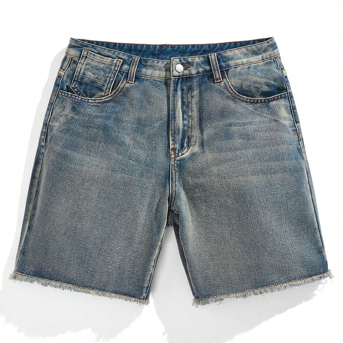 Shorts vaqueros rectos casuales de estilo retro azul claro para hombre, pantalones cortos vaqueros desgastados de azul oscuro lisos para salir, shorts