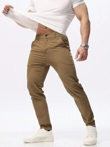 Men's Straight-Leg Casual Pants, Versatile Long Trousers - Khaki - View 4