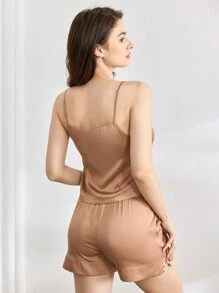 Ocili Satin Träger-Top mit Knopfleiste und Shorts Schlafanzug Set / Pyjama Set