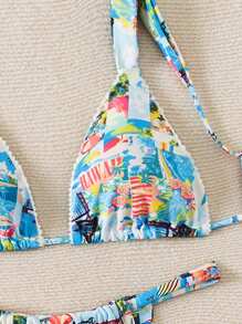 SHEIN Swim Women's Palm Tree Printed Sexy Bikini Set For Summer Beach - Multicolor - View 3