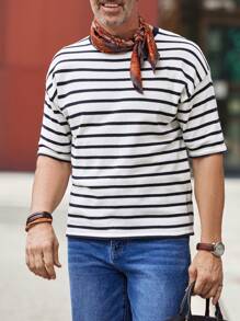 Manfinity Homme Men Striped Pattern Drop Shoulder Knit Top