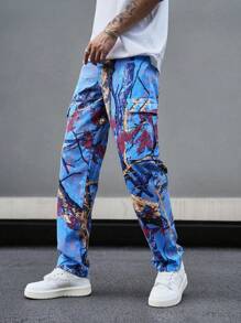 Manfinity LEGND 男款圖案印花拉鍊口袋側翼貨褲