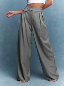 MISSGUIDED 訂製前折褶寬褲 - 淺灰色 - 查看 2