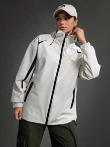 SHEIN Sports Sportowa kurtka z kapturem i zamkiem w blokach kolorów - Biały - Zobacz 6