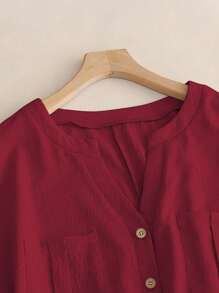 SHEIN LUNE Vestido de talla grande con doble bolsillo y cintura con cordón - Burdeos - Ver 4