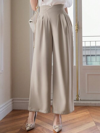 DAZY Hochtaillierte Hose mit plissiertem Detail und weitem Bein