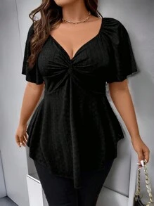 Rometta Plus Twist Front Butterfly Sleeve Tee