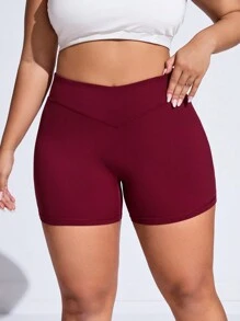 SHEIN Sports Plus Size Asymmetrical Waist Sports Shorts For Summer Spandex Short - Hot Pink - View 3