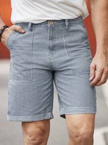 Manfinity Homme Shorts de mezclilla para hombre, con estampado de rayas