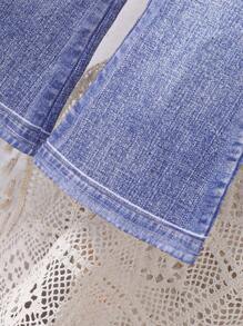 Tricou solid pentru fete tinere și tricou cu panou din dantelă și pantaloni evazați