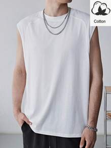 Manfinity Hypemode Men's Summer Solid Color Round Neck Casual Tank Top - White - View 1