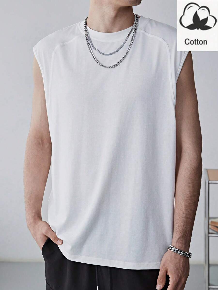 Manfinity Hypemode Men's Summer Solid Color Round Neck Casual Tank Top - White - View 1