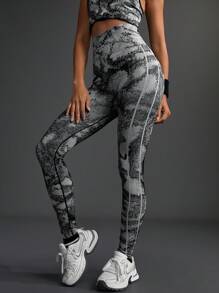Gameset SHEIN Sport Damskie legginsy outdoorowe z losowym nadrukiem