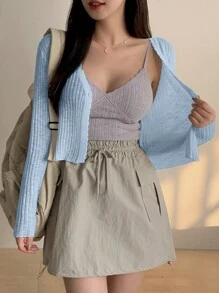 DAZY Gilet à manches courtes unicolore décontracté pour femmes, printemps/été - Bleu azur - Voir 3