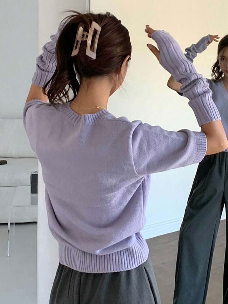 Women's Solid Color V-Neck Sweater, Autumn