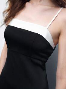 Maija Women's Summer Elegant Contrast Color Patchwork Asymmetrical Hem Slip Dress