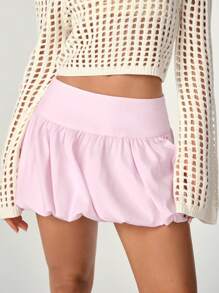 SHEIN Unity Women's Simple Solid Color Everyday Pleated Skirt - Pink - View 5