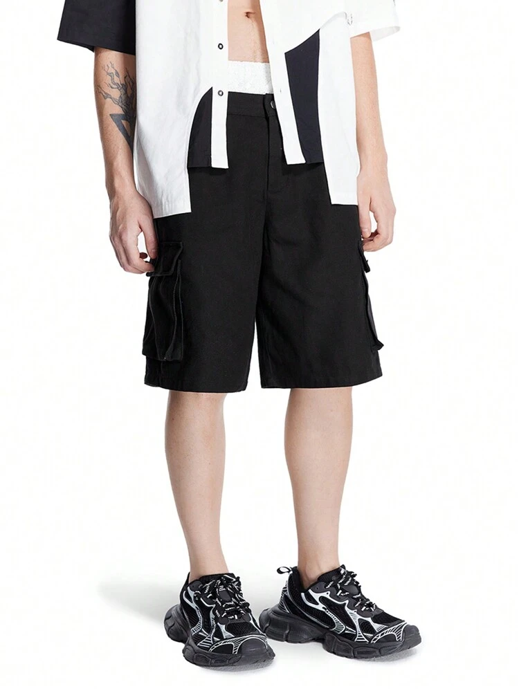 Designer Men's Casual Cargo Shorts With Double-Layer Waist And Drawstrings