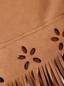 SHEIN Unity Fringe Hem Waterfall Collar Vest Jacket - Brown - View 4