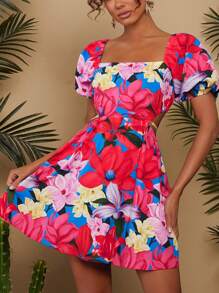 Travachic Vestido hawaiano tejido estampado de resort con cintura abierta en la espalda, vestido de verano para mujer - Multicolor - Ver 6