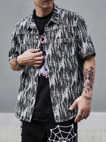 Manfinity Homme Men Allover Print Flap Pocket Denim Shirt Without Tee For Summer - Multicolor - View 6