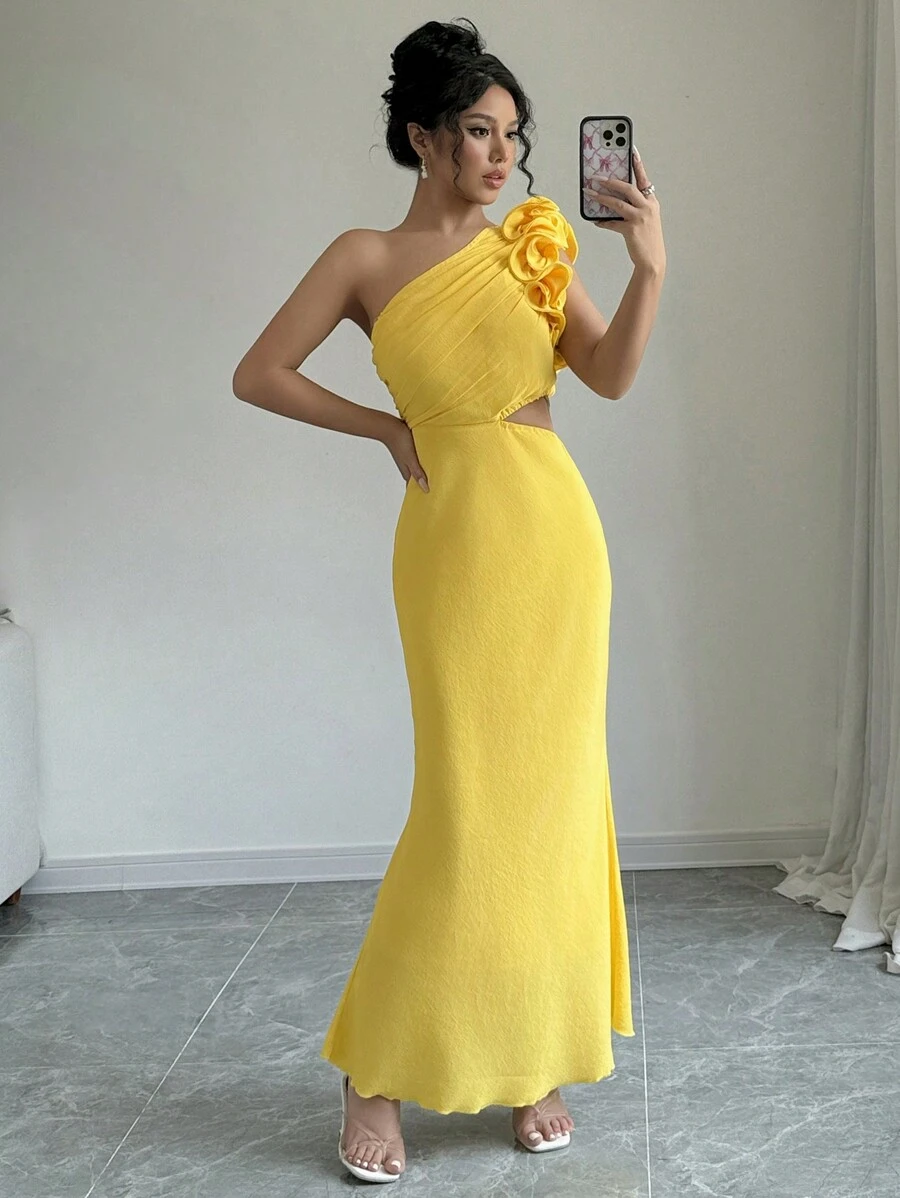 Rafferiza Vestido corto mini amarillo con flores 3D para mujer - Amarillo - Ver 1