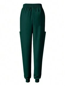 Women's Scrubs Uniform Jogger Pants, Elastic Soft Nursing Workwear Breathable Surgical Scrub Suit With Pockets - Dark Green - View 8