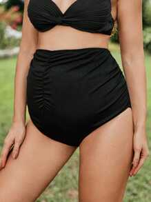 SHEIN Bottom de bikini plisada de unicolor con cobertura total para maternidad, a juego para vacaciones de verano