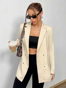 Flirla Blazer décontracté pour femmes de couleur unie et ample - Nude - Voir 1