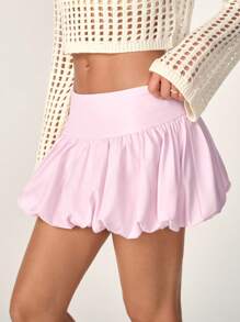 SHEIN Unity Women's Simple Solid Color Everyday Pleated Skirt - Pink - View 6