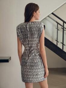 MOTF STUDIO SEQUIN CHEVRON PATTERN FITTED DRESS