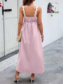 SHEIN VCAY Contrast Lace Cami Dress For Summer Vacation - Pink - View 2