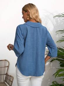 EMERY ROSE Camisa de manga tres cuartos diaria para mujer holgada y sólida para uso informal