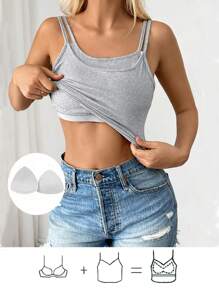 Chiquease Women's Summer Solid Color Camisole With Built-In Bra