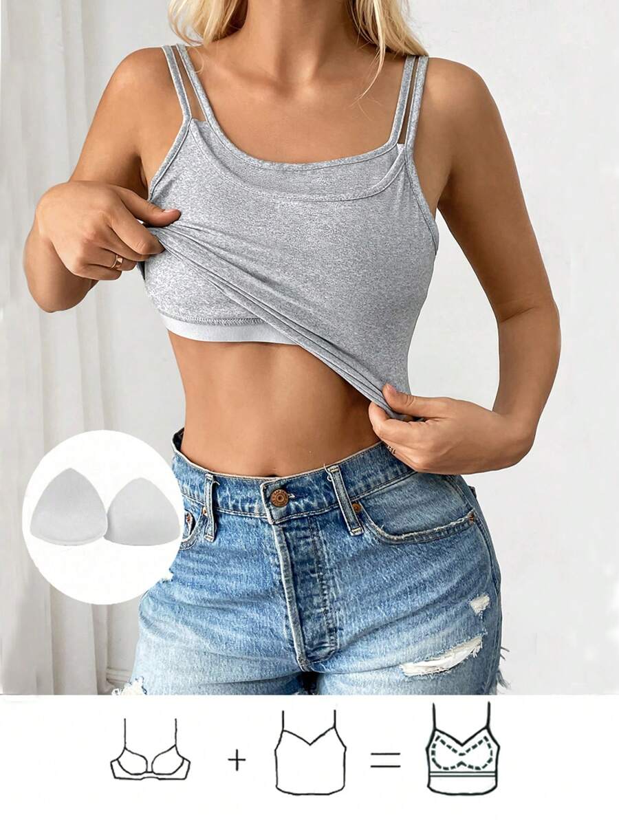Chiquease Women's Summer Solid Color Camisole With Built-In Bra
