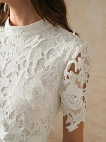 Anewsta 白色修身蕾丝边女式连衣裙适合节日聚会服装长款女式服装 - 白色 - 查看 5