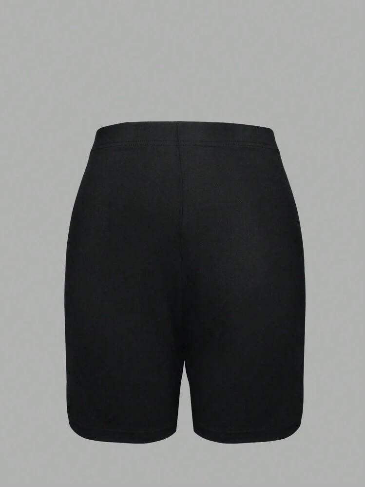 SHEIN 女士簡約印花圓領短袖T恤和短褲套裝，2件套 - 卡其色 - 查看 3