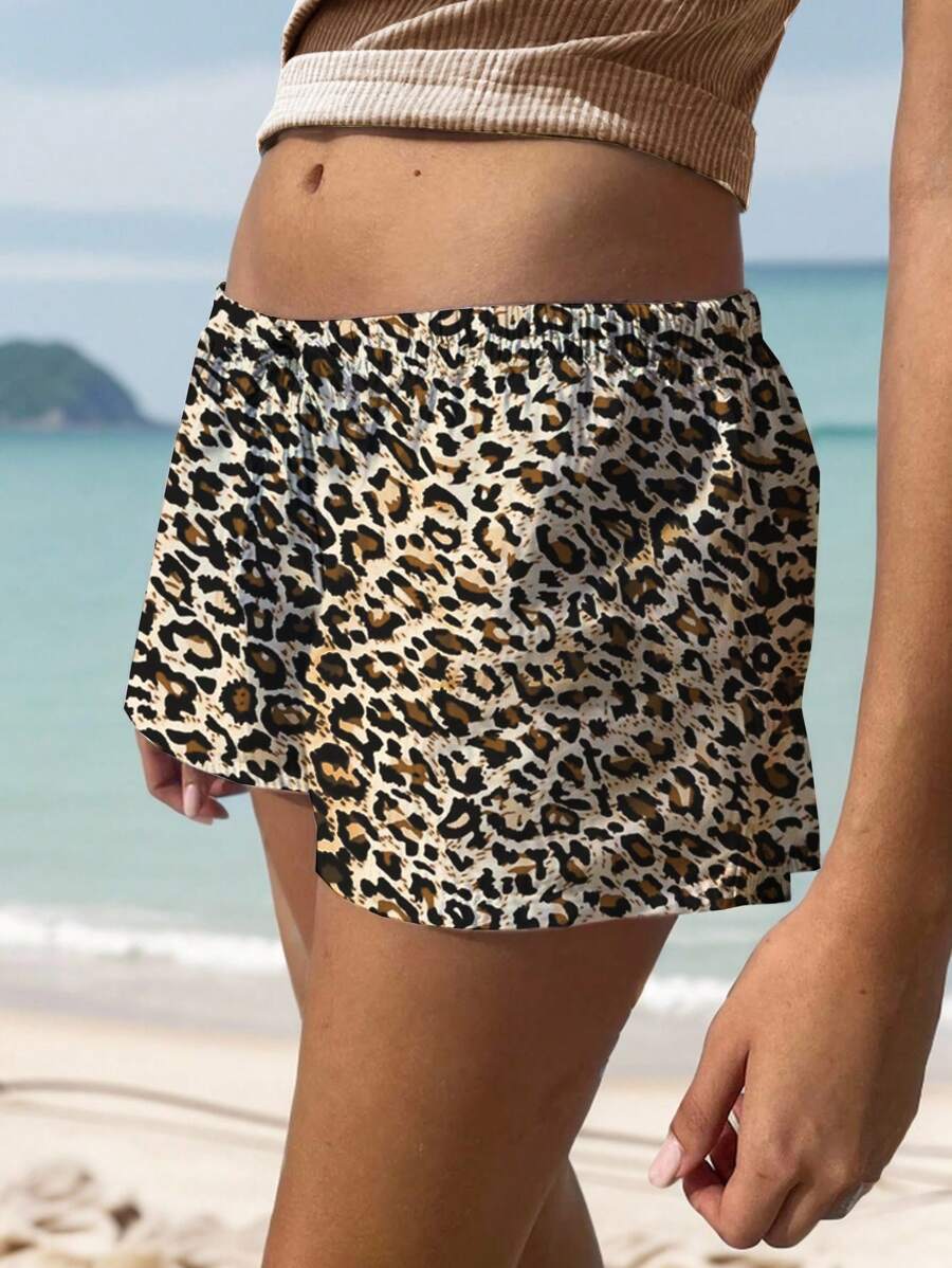 SHEIN EZwear Women's Leopard Print Shorts, Perfect For Spring/Summer Vacation - Multicolor - View 1