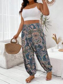 SHEIN Holidaya Plus Paisley Print Carrot Pants - Multicolor - View 6