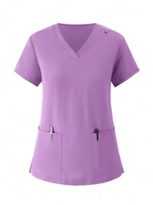 Uniforme de mujer de tela elástica suave, conjunto de uniformes de enfermería tipo running, bata quirúrgica transpirable con bolsillos