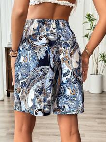 Breezaya Paisley Print Knot Front Shorts For Summer Vacation