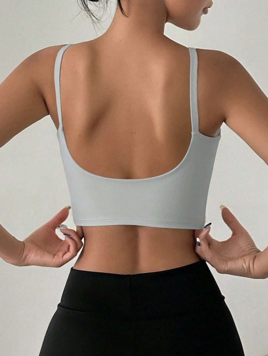 DAZY Solid Backless Seamless Sports Bra - Light Grey - View 1