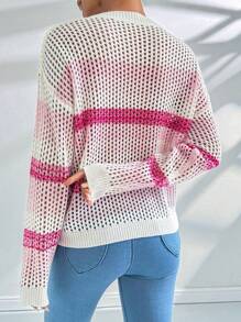 SHEIN LUNE Spring/Summer Casual Hollow Knitted Gradient Striped Sweater  Fall Winter Outfit